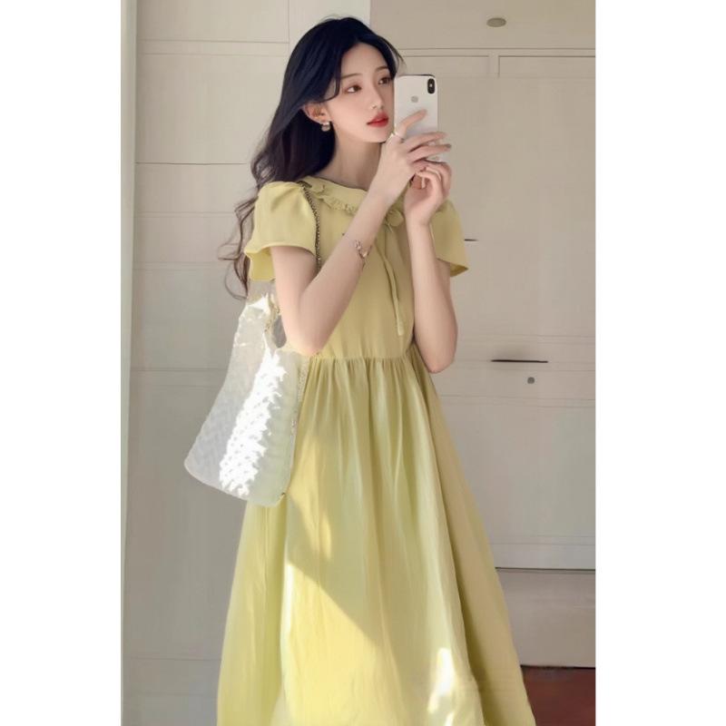 2026 Petite Yellow French Maternity Summer Dress - Elegant Vacation Style