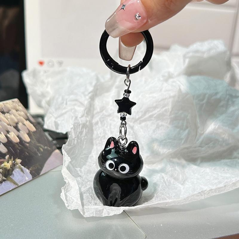 Black Cat Pendant Pendant Q Cute Big-Eyed Cat Star Keychain Cartoon Girlfriend Small Gift Bag Accessories
