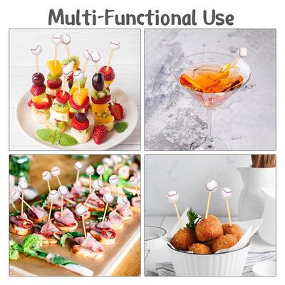 Practical-100 Pieces Baseball Decorative Bamboo Cocktail Picks Decorative Fruit Toothpicks For Appetizers Bar Drinks Fruit