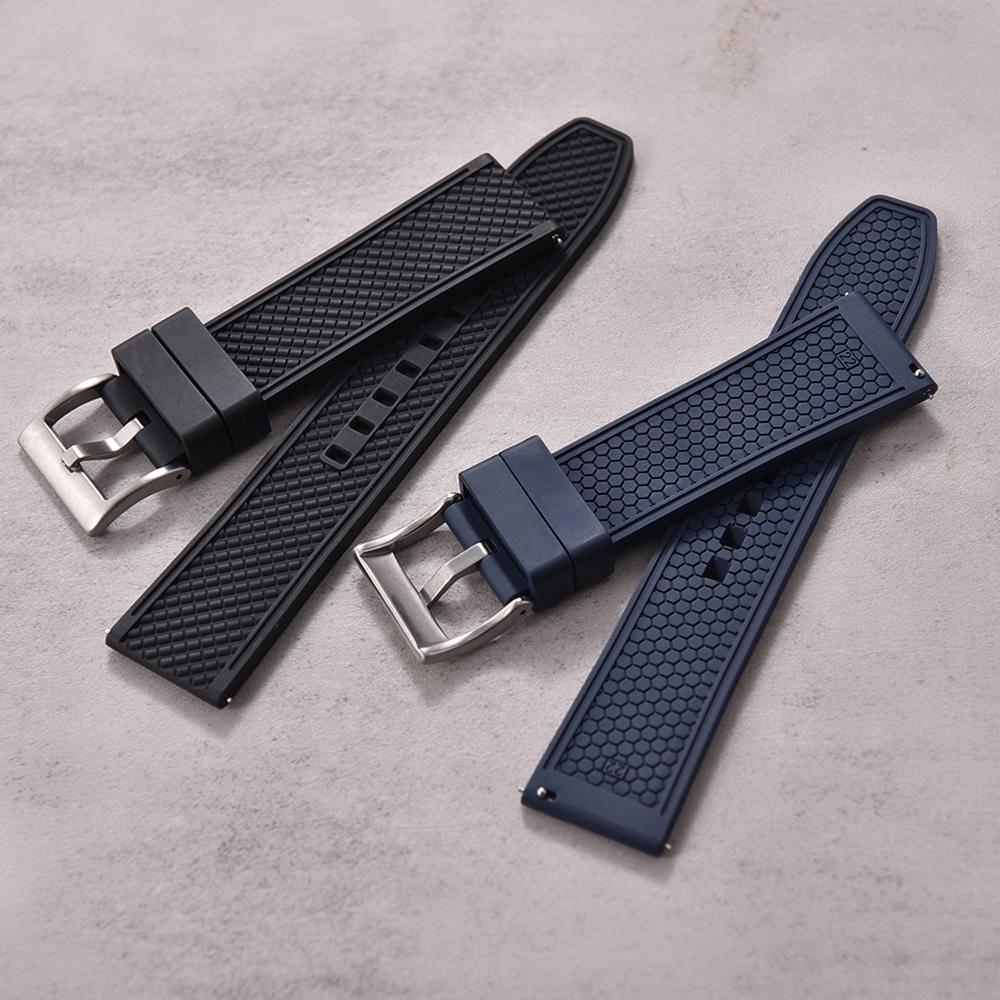 Professional Diving Watch Band FKM Rubber Strap 18mm 20mm 22mm 24mm Quick Release Bullet Shape for Dive Watch Waterproof Durabl