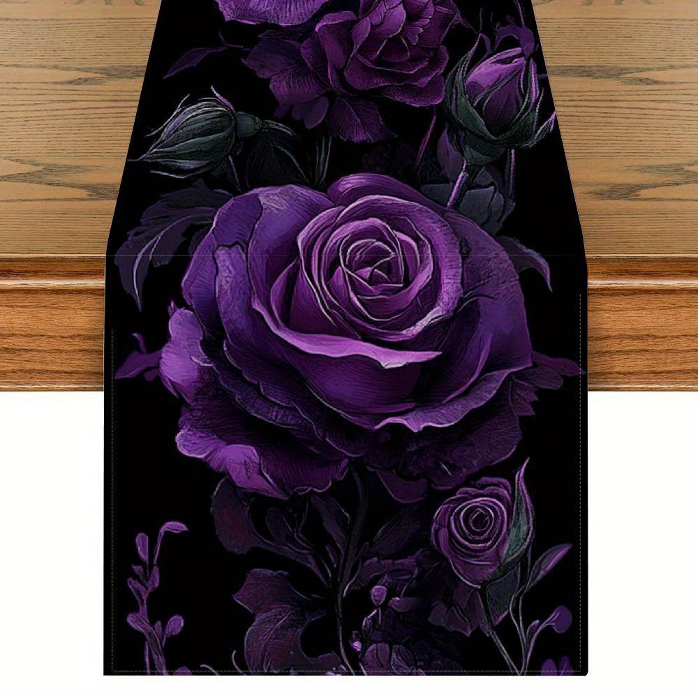 Halloween Thema Paarse Roos Schedel Tafelkleed Halloween Decoratie Wasbaar Feestkeuken Eettafel Lopers Huisdecoratie 150x33cm blue