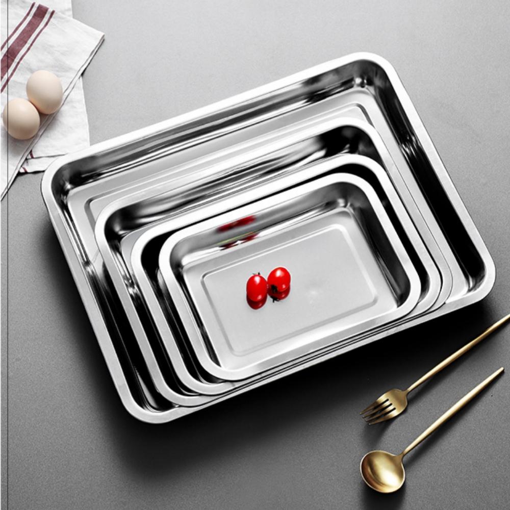 1pc Large square stainless steel plate, rectangular steaming rice plate, barbecue plate, commercial and household iron plate, di