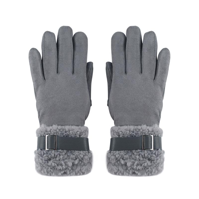 Winter Plush Thickened Warm Gloves for Women's Touch Screen Suede Gloves Outdoor Windproof and Cold Cycling Gloves