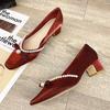 Single Shoes Medium Heel Thick Heel High Heels Pearl Small Square Head Light Mouth Versatile Spring and Autumn Shoes