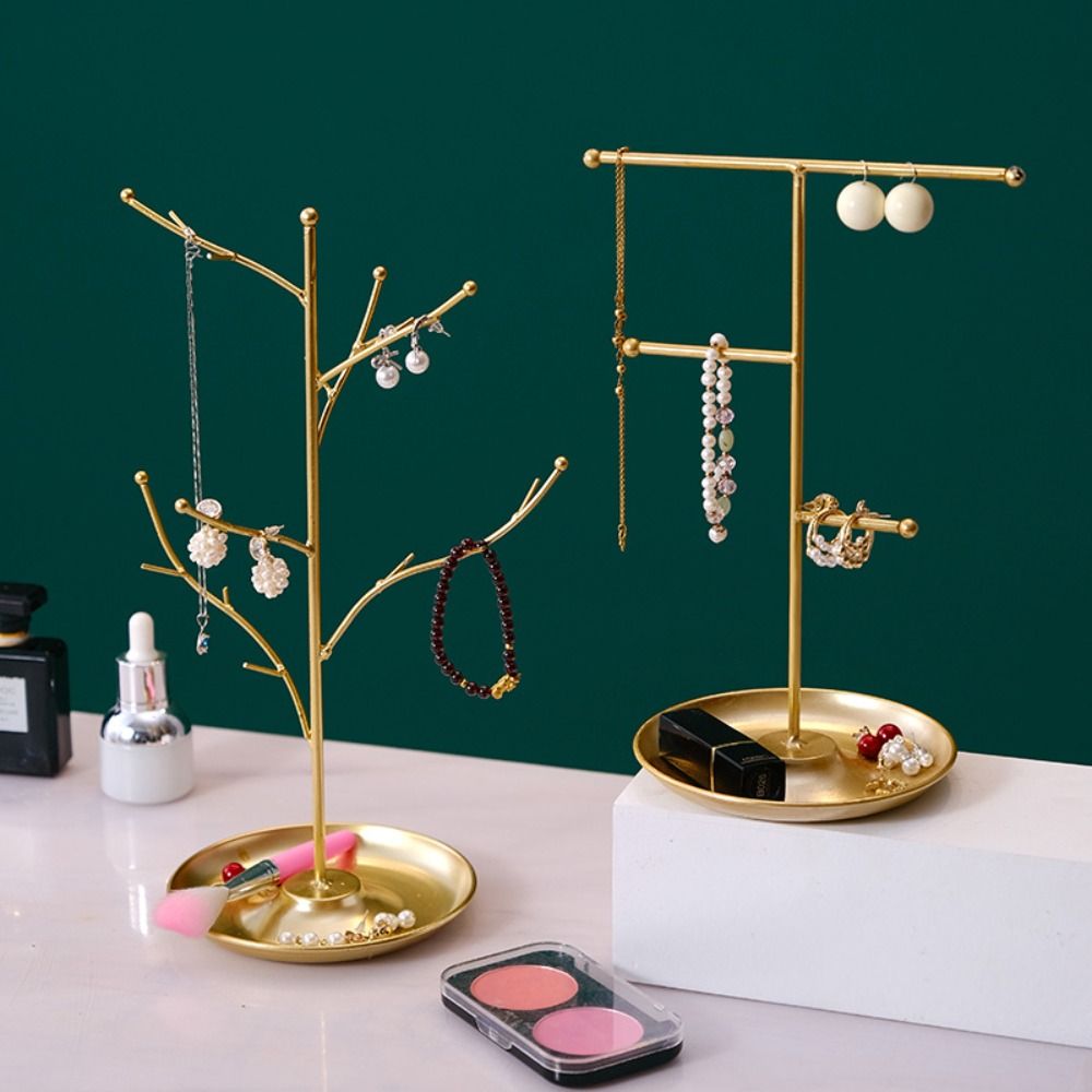 with Tray Necklace Earring Organizer Holder Tree Bracelet Rings Storage Rack Desktop