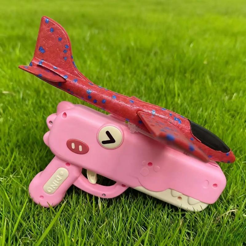 Foam Glider Airplane Launcher Toy, Dinosaur Catapult Gun Aircraft, Outdoor Flying Aircraft with Easy-Load Mechanism, Long Flight Distance Gliders