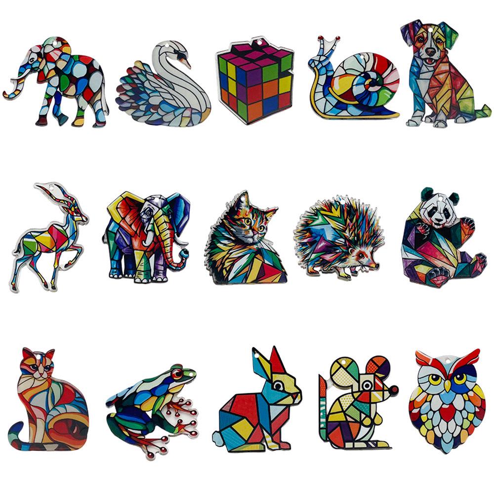 Cartoon Animal Mosaic Acrylic Jigsaw Pendant for DIY Jewelry