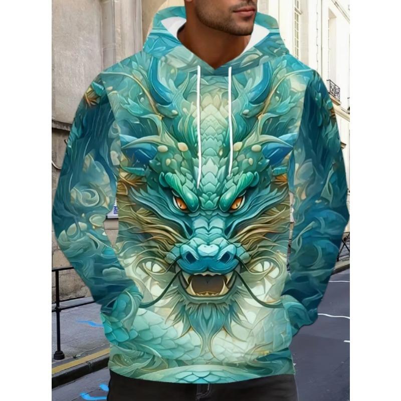 Men's Casual Pattern Design Pullover Hooded Sweatshirt, Paired with Kangaroo Pocket for Winter and Autumn Streetwear