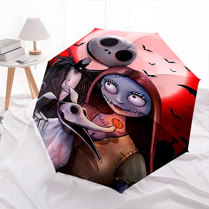 Nightmare Before Christmas, Halloween Themed Automatic Opening and Closing Umbrella, Brightly Colored 8-rib Portable Umbrella, Suitable for