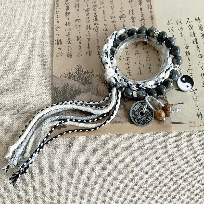 

Плетеные браслеты ручной работы для женщин и мужчин, китайский талисман мира Инь-Ян, двухслойный браслет из бусин, регулируемые украшения