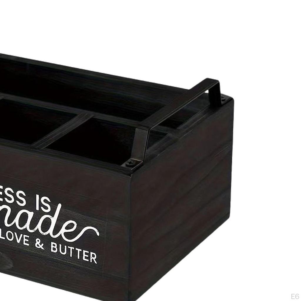 Dining Utensil Holder Cooking Tools Storage Divided Rustic Wood Organizer for