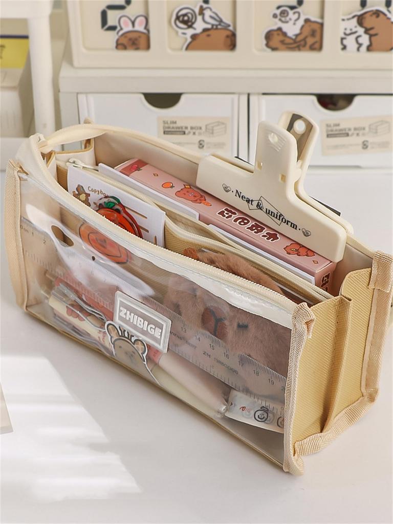 Pencil Pen Pencil Tool Pen Korean Ins Transparent Pen Stationery Pencil Pen Pen Storage Children Decorations in the [ASY] Case, Transparent, Pouch,