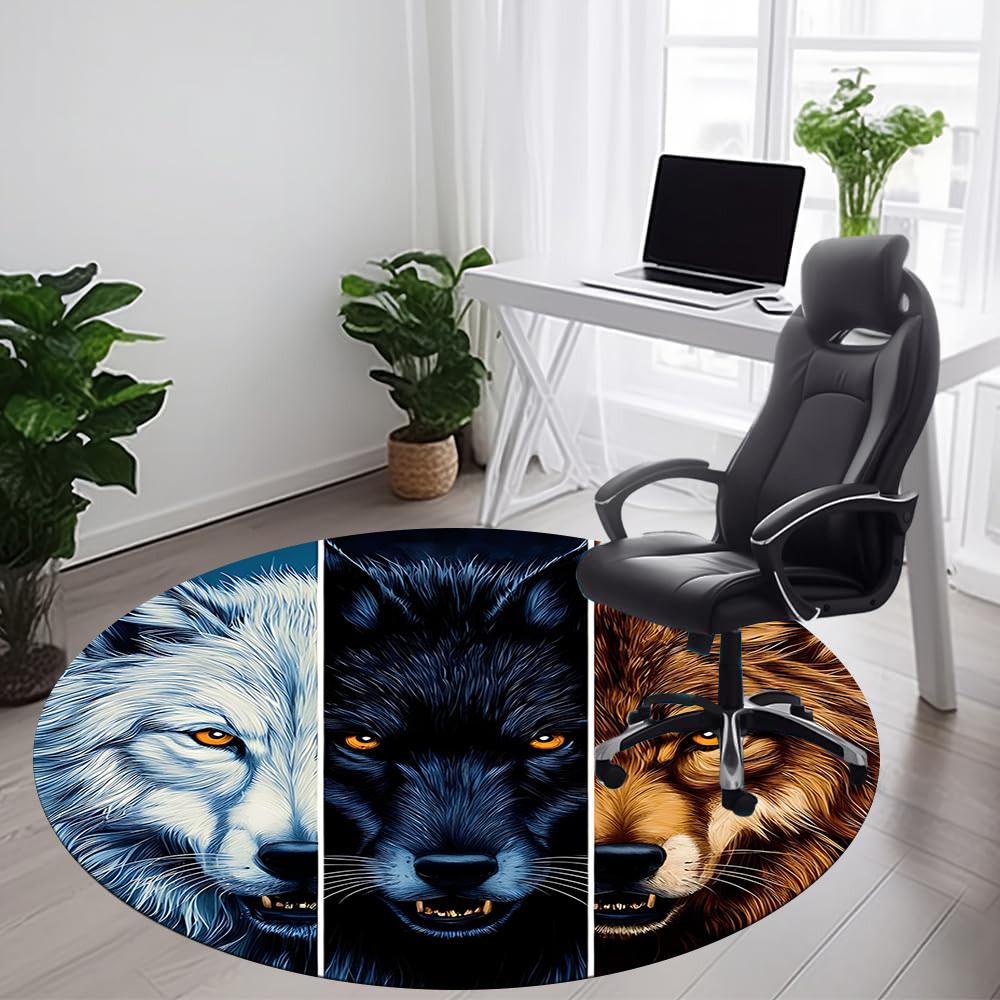 1PC Wolf Pack Office Round Area Rug, Indoor Mat Suitable ForOffice, Under Office Chairs Bedroom Living Room Home Decor, Room Deco f172