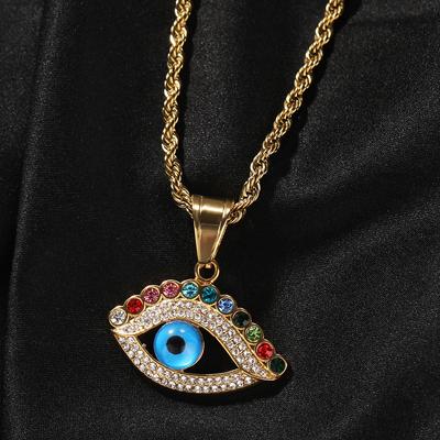 Ευρωπαϊκό Χιπ Χοπ Χιπχοπ Νέο Ανοξείδωτο Ατσάλι Μενταγιόν Μπλε Μάτια Δημιουργικό Μενταγιόν με Πολύχρωμους Κρυστάλλους Αλυσίδα για Πουλόβερ