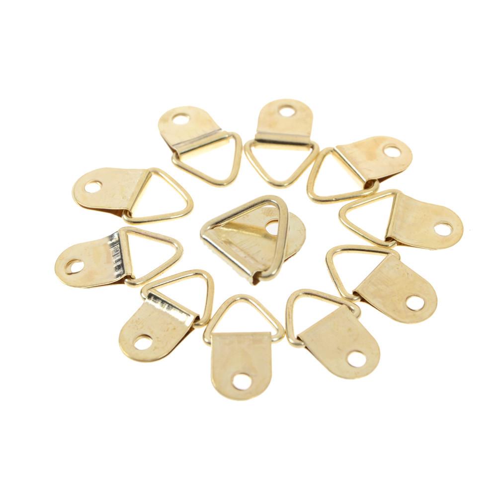 10Pcs D Ring Hooks Golden Brass Triangle Photo Picture Frame Wall Mount Hangers