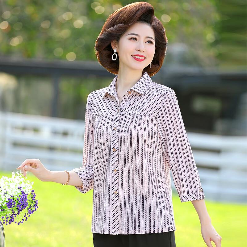 PaSiTe Women's Striped 3/4 Sleeve Button-Up Shirt