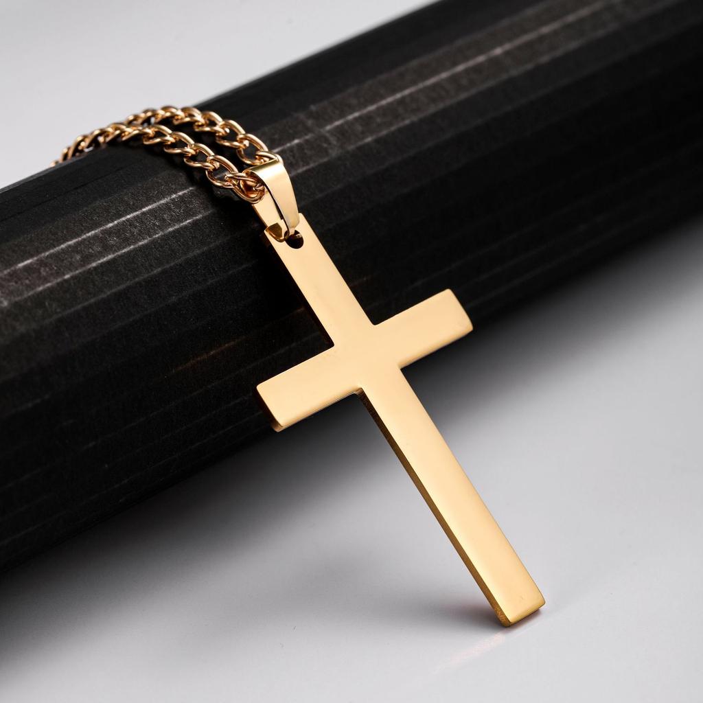 Hip Hop Titanium Steel Cross Pendant Necklace For Men Versatile Unisex Chain Jewelry