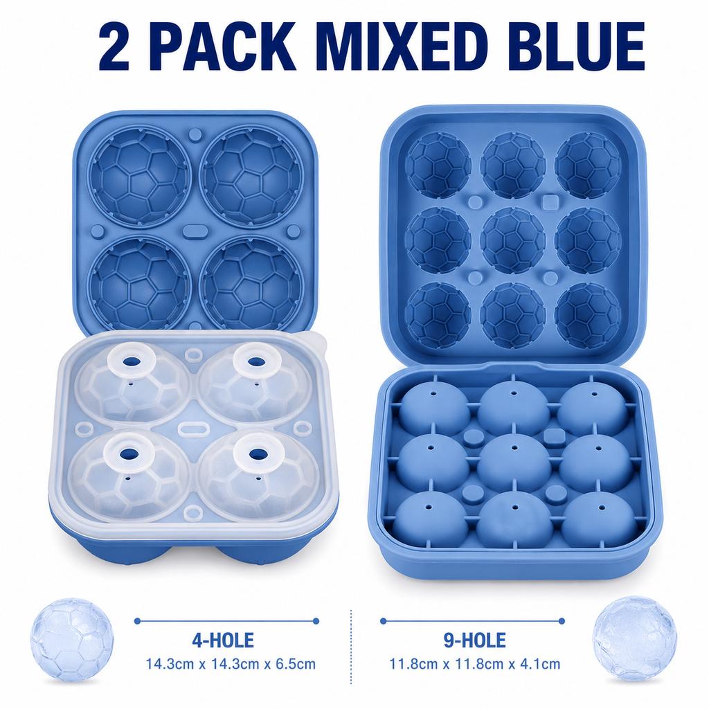 3D Soccer Ball Silicone Ice Cube Maker Tray 9-Cavity Football Ice Sphere Mold For Party Whiskey Cocktails Beverages Ice Trays