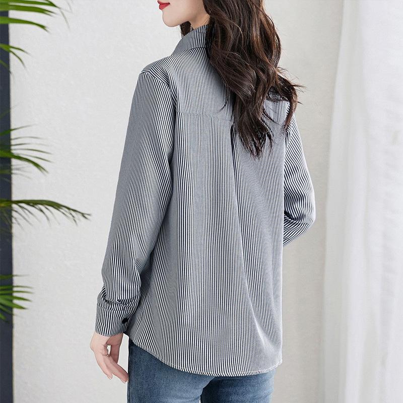 Spring Autumn New Striped Fashion Long Sleeve Shirt Women High Street Casual Button Cotton Cardigan Elegant Embroidered Tops