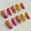 Three-dimensional Fresh Strawberry Lemon Stripe French Removable Manicure 24 Pieces Press On Nails