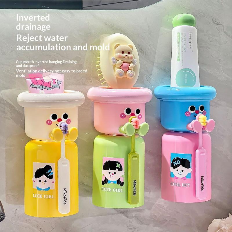 Punch-Free Wall Mounted Magnetic Toothbrush Cup Upside Down Holder for Hotel Bathroom Supplies