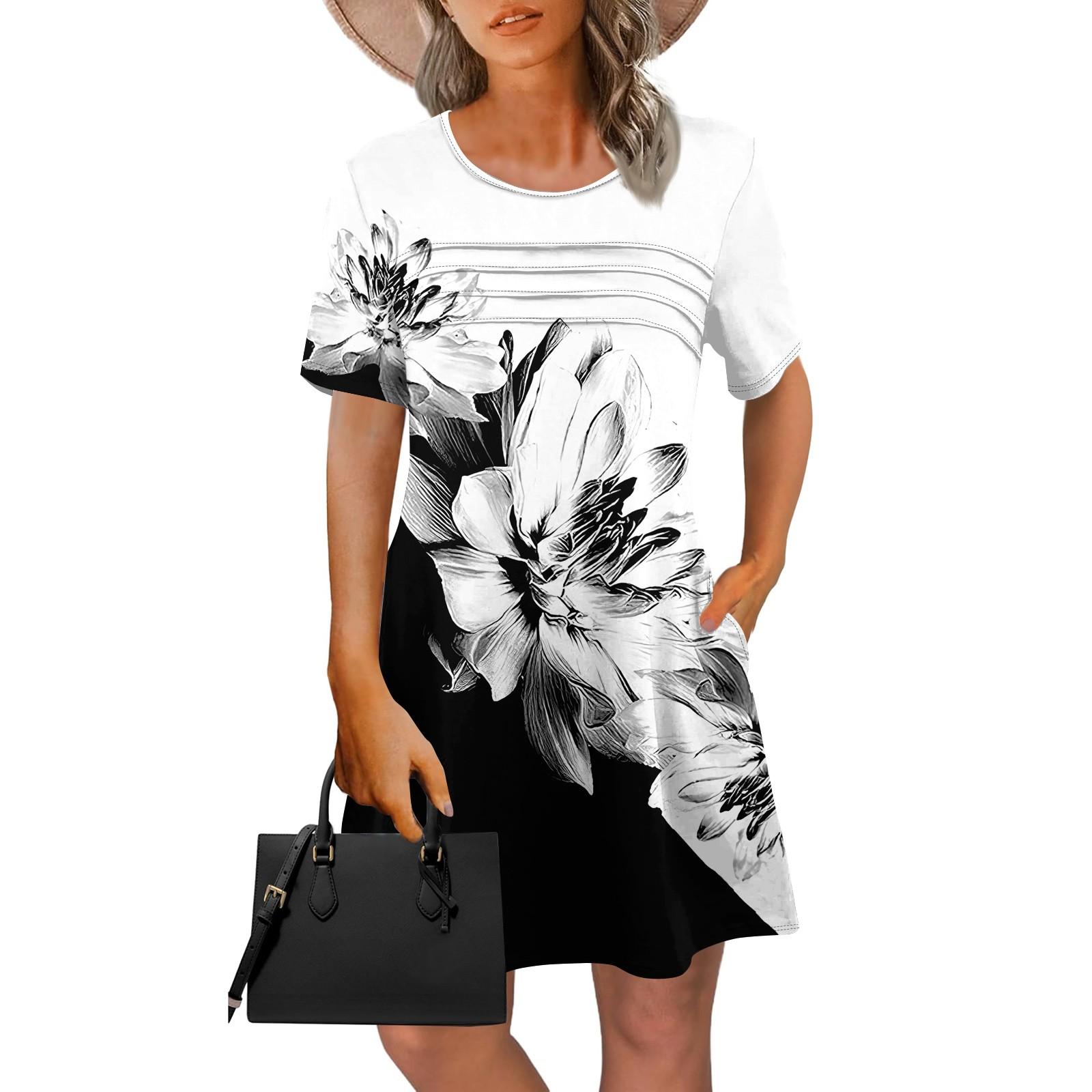 

Женское летнее винтажное платье с цветным лоскутным принтом, повседневное платье с коротким рукавом и круглым карманом L чёрный