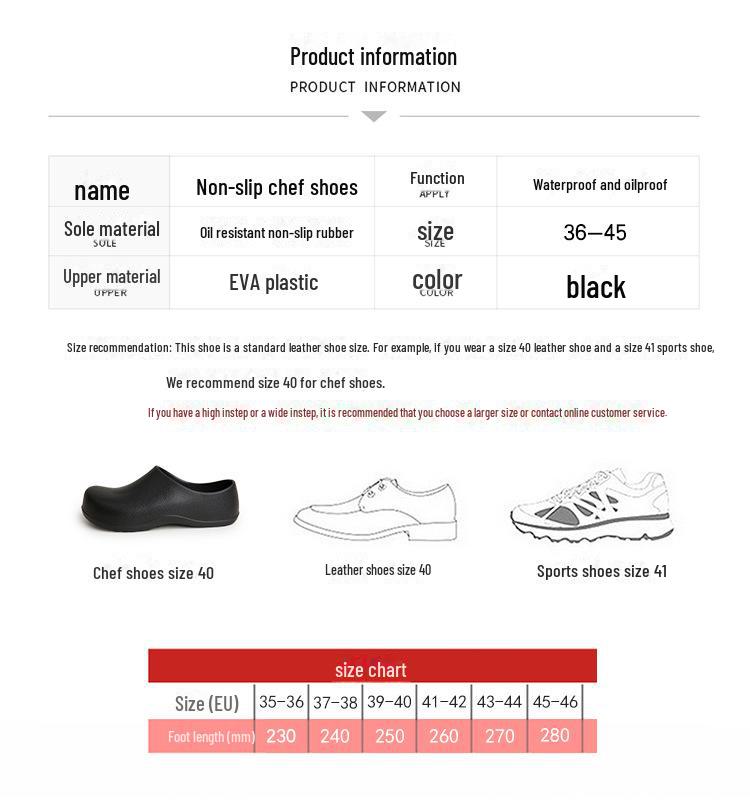 Non-Slip Waterproof Chef Shoes - Oil-Proof, Wear-Resistant with Soft Sole, Black S076