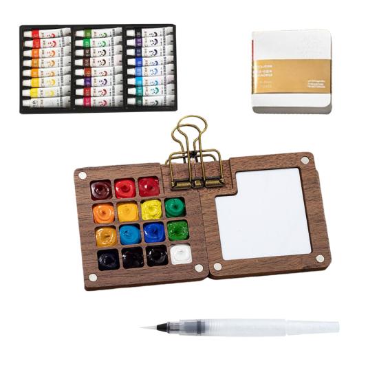 Mini Watercolor Kit Travel Watercolor Paint Set with Sketchbook Binder Clip Pen Portable Watercolor Palette with 12/24 Color Paints