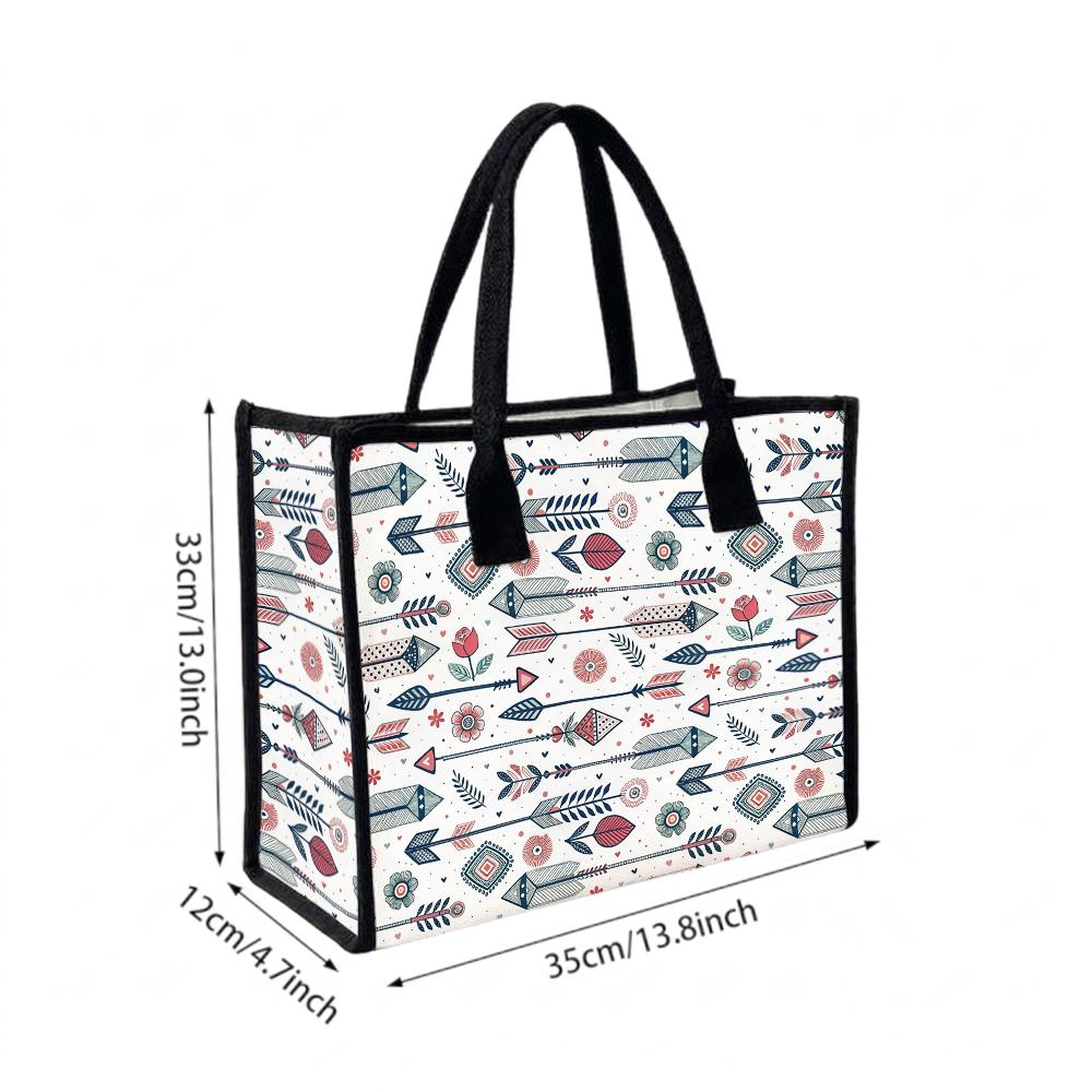 Boho Arrow Print Canvas Tote Bag Casual Large Capacity Daily Shopping Handbag