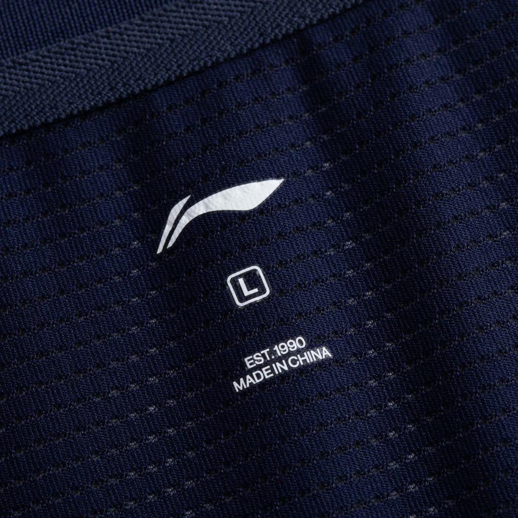 Li Ning Badminton Series Striped V-Neck Soft Comfortable Breathable Versatile Short Sleeve T-Shirt Unisex Tops Sailor-Blue AAYV167-4