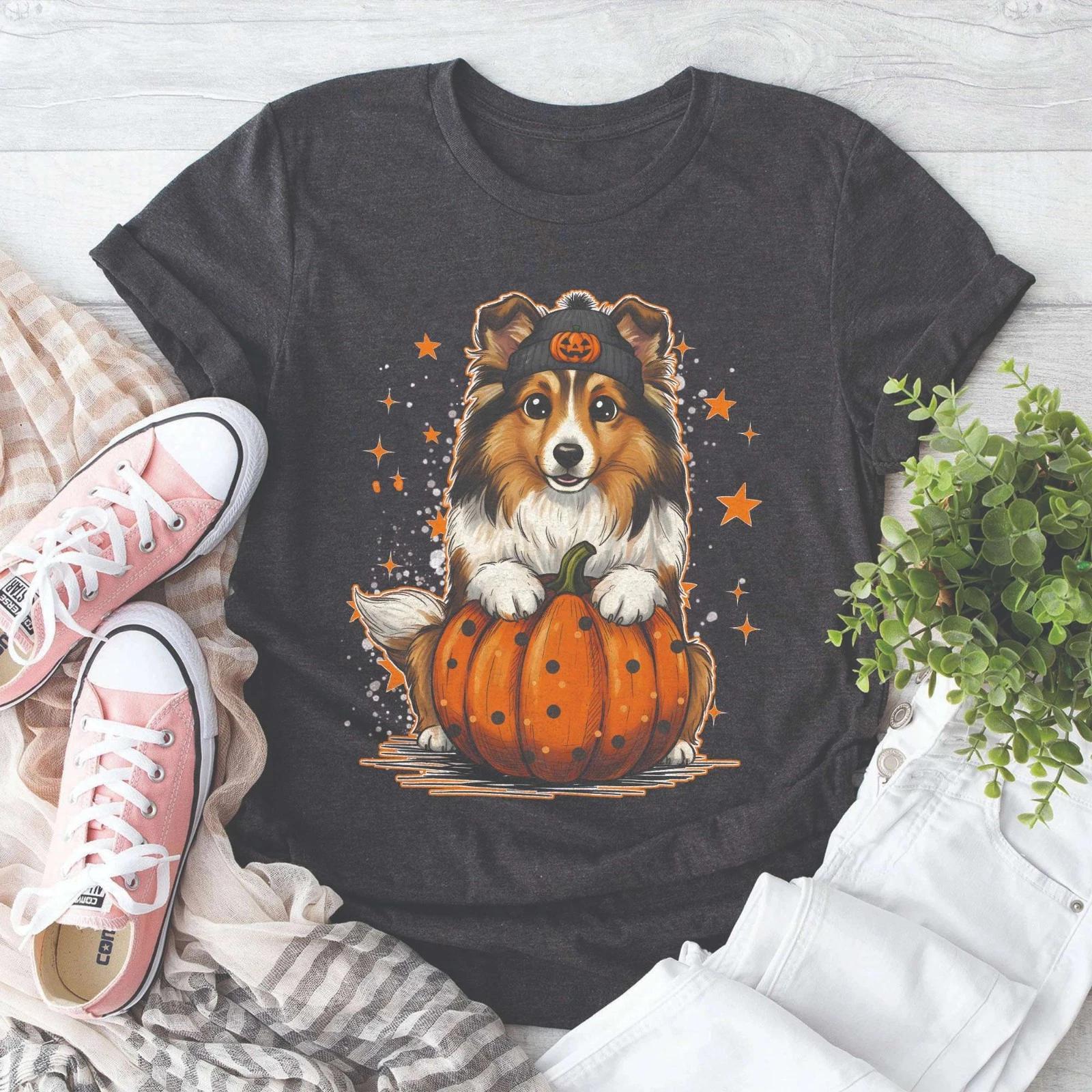 Shetland Sheepdog Fall Pumpkin Halloween Dog Shirt, Thanksgiving Dog Lover Tee S