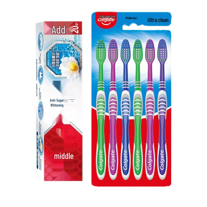 Colgate Ultra Clean Toothbrush 6-Pack with Anti-Sugar Whitening Toothpaste