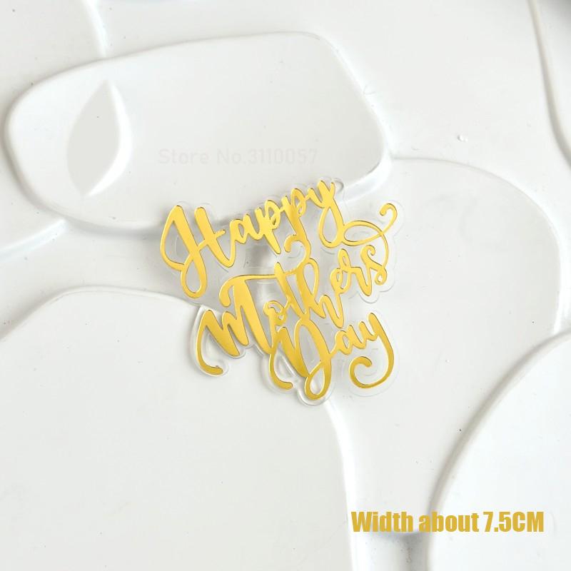 10pcs Glitter Happy Mother's Day Cake Toppers Acrylic Mirror Pink Cupcake Topper Heart Best MOM Party Cake Dessert Decorations