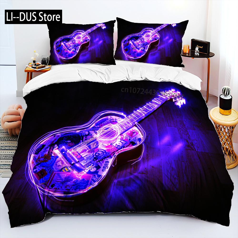 Juego de Cama de Guitarra Clásica 3D Guitarra Eléctrica Música Punk Rock Juego de Funda Nórdica Funda de Edredón Tamaño Queen Para Niños Niños Hombre Joven
