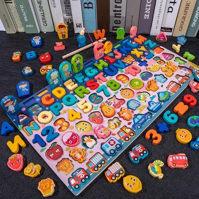Brinquedo de pesca magnético de madeira para crianças, formas geométricas, tabuleiro de combinação de cores, quebra-cabeças cognitivos, brinquedos de matemática, brinquedos de desenvolvimento educacional infantil