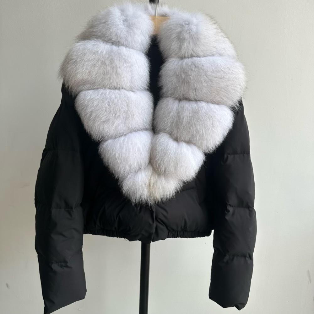 Chaqueta de Plumón de Pato Blanco Ropa de Otoño Invierno Parkas para Mujer Abrigo de Piel de Zorro Natural Grande Abrigo Acolchado Corto de Plumas para Mujer