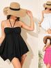 2026 Cross-border Women's Halter Bandeau Solid Color Skirted Bikini