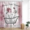 Floral Shower Curtain, Farm Daisy Dragonfly Rustic Wood Paneling Inspirational Quotes Butterfly Turquoise Home Bathroom Decor