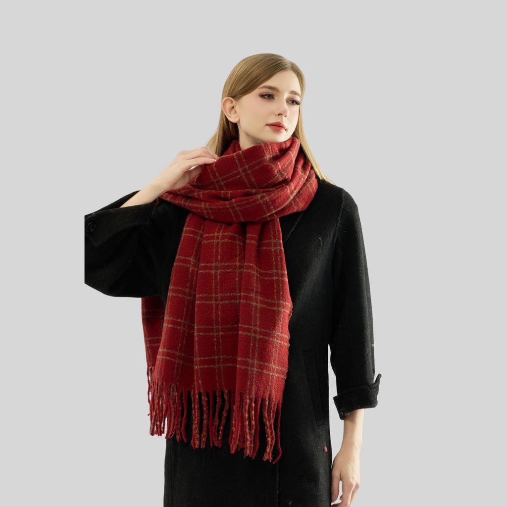 Cashmere scarf flat replacement! Advanced sense of color scheme plaid scarf warm and thickened winter versatile atmosphere scarf