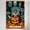 Halloween Vintage Retro Movie Poster Tin Sign - Spooky Horror Art with Jack-o'-lantern Knife & Characters Wall Decor for Home