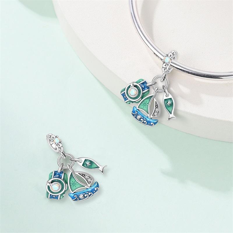 New Summer Day Copper Seaside Sailboat Coconut Tree Sunglasses Camera Charms Beads Fit Diy Copper Bracelets Jewelry