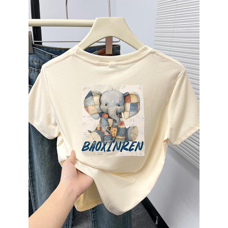 

Women s Cartoon Print Slim Fit Navy Blue T-shirt - Summer 2024 Korean Style, Round Neck, Short Sleeve S