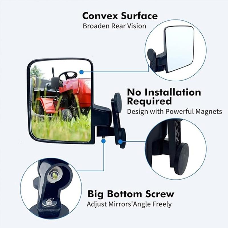 Golf Cart Side Mirrors with Screws Gasket Universal Replacement Strong Magnetic Side Mirrors Adjustable Rearview Mirror