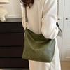 Vintage Solid Color Women  Shoulder Sling Bag High-Capacity Simple Wide Strap Bucket Crossbody Bag