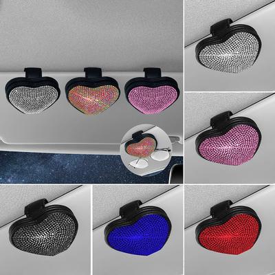 Diamond Love Car Glasses Clip Holder Visor Clip Glasses Sunglasses Card Clip Holder Bling Car Interior Accessories for Girl
