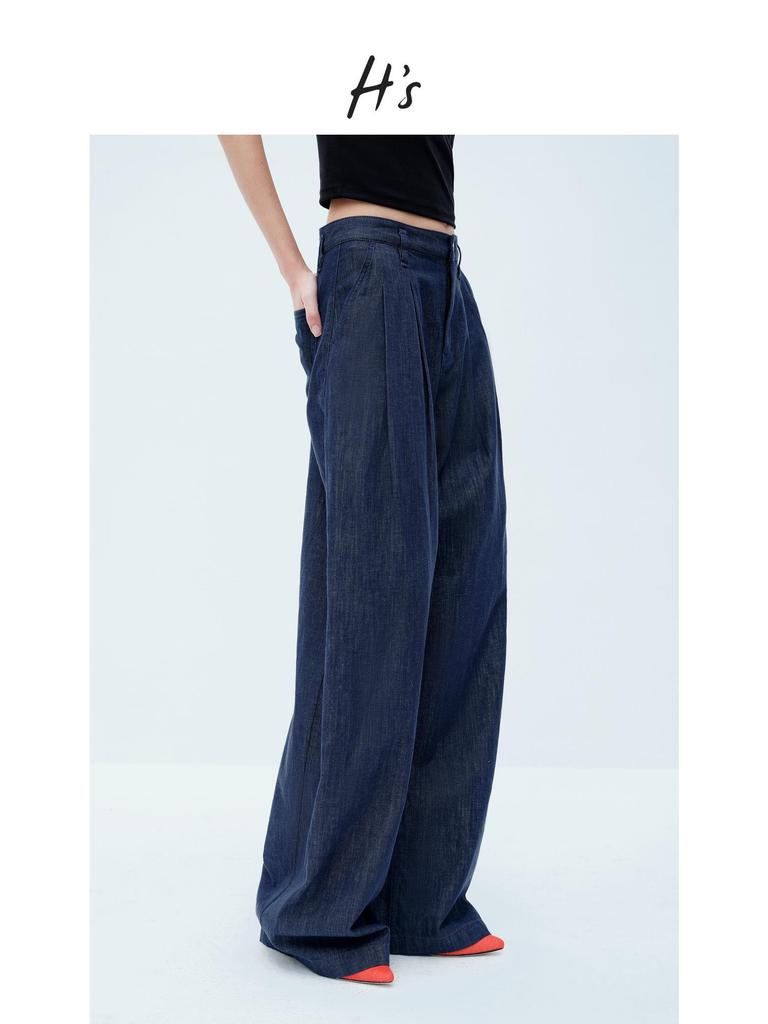 Women's HS Lyocell Linen Wide-Leg Pants, Summer Style Straight Fit, Size 25