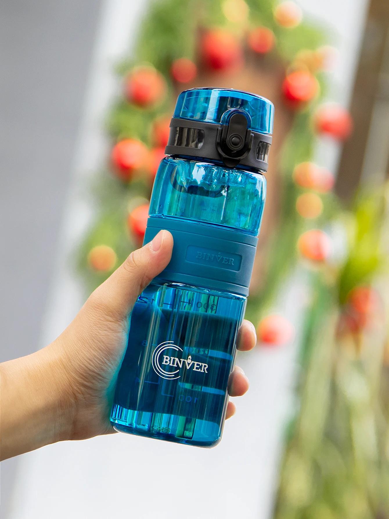 

500ml Portable Sports Water Bottle - Leak-Proof Plastic Cup with Tea Filter for Gym Outdoor Fitness Transparent Design 500ml синий