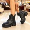 New Women Pu Leather Ankle Booties Woman Autumn Winter Plush Round Toe Lace Up Shoes Woman Motorcycle Platform Gothic Boots 11