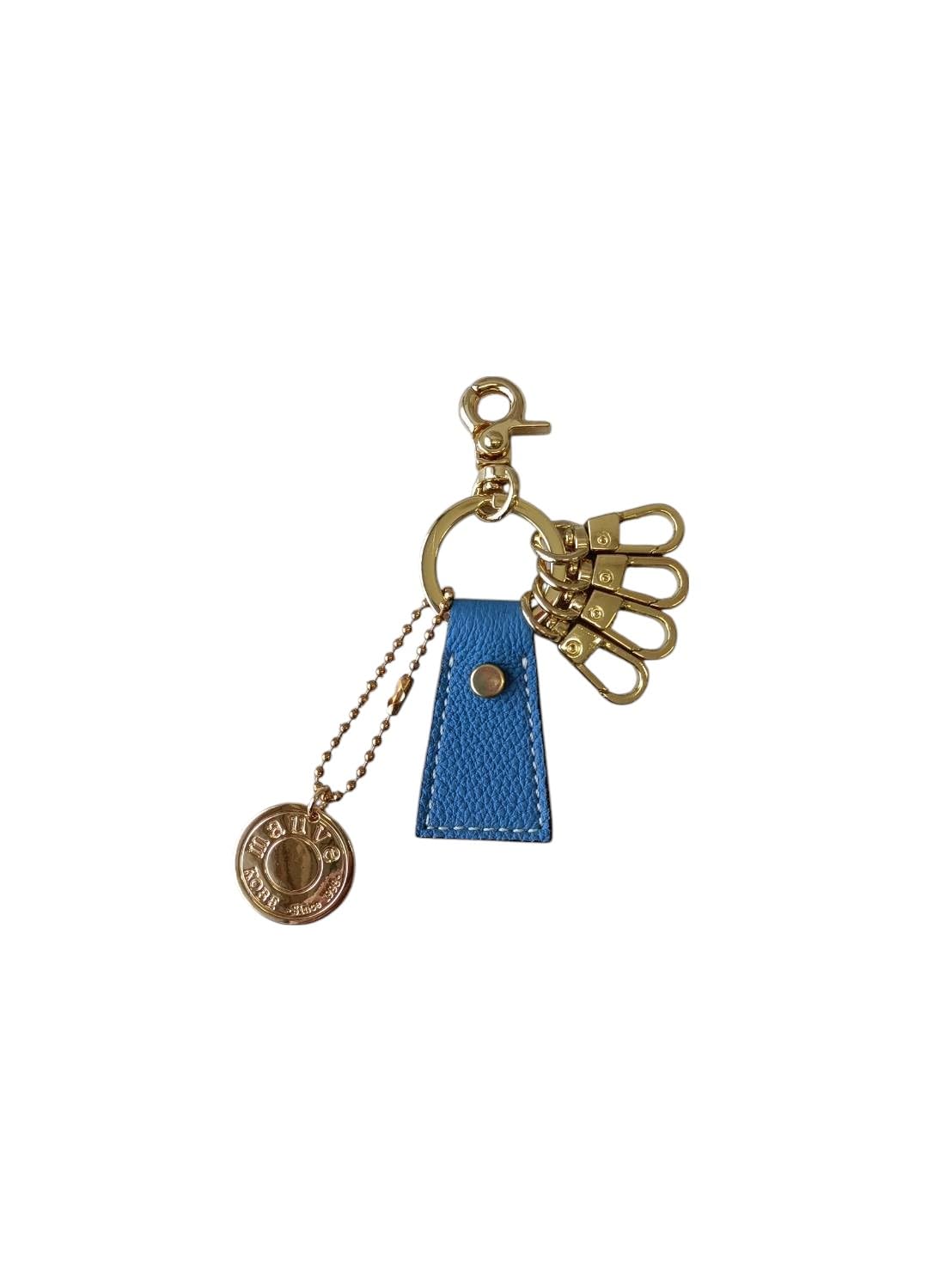

[mauve] Genuine Leather Key Ring for Women, Unisex, Made with German Shrunken Calfskin Leather, Compact Design with 5-Link Snap Hook (Blue)