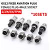 10 Pcs GX12 Aviation Circular Connector 2 Pin 3pin 4pin 5pin 6pin 7pin Male Plug& Female Socket Fixed Rear Nut